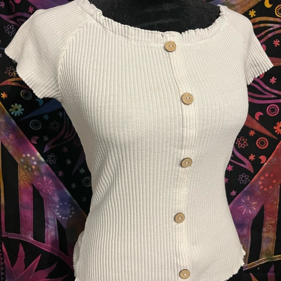 Cream Button-Up Ribbed Top - Picture 6 of 9